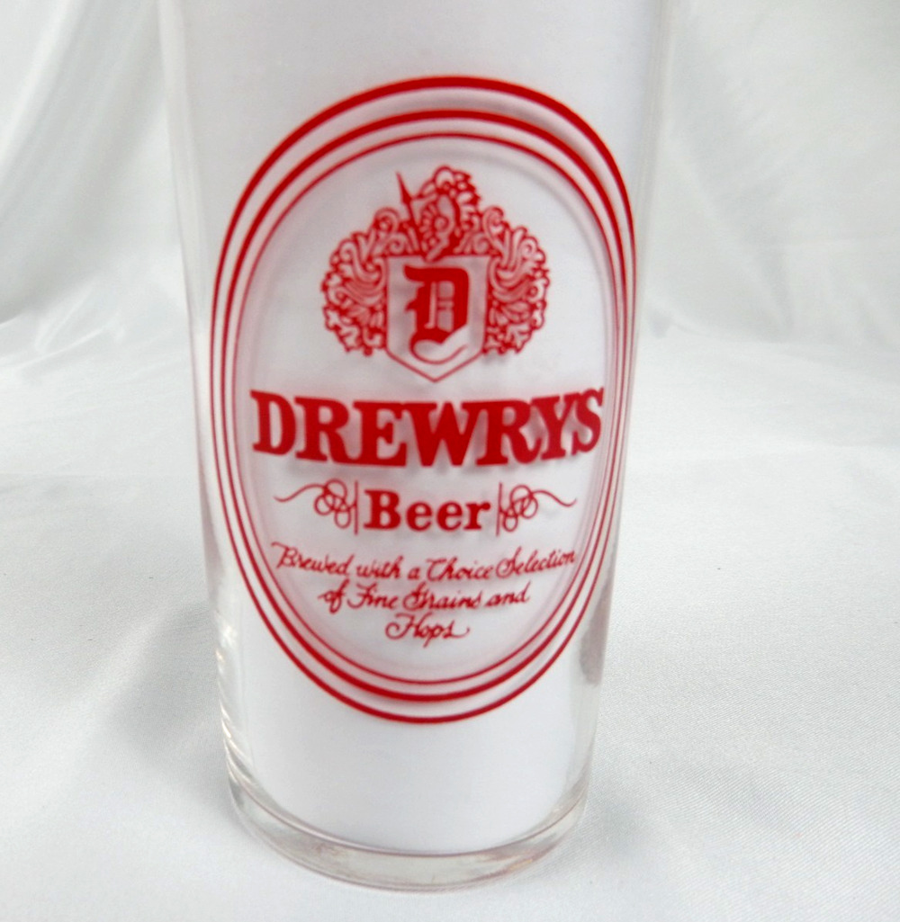 Vintage Drewrys Beer Advertising Glass 4.25" Logo Both Sides Barware Retro